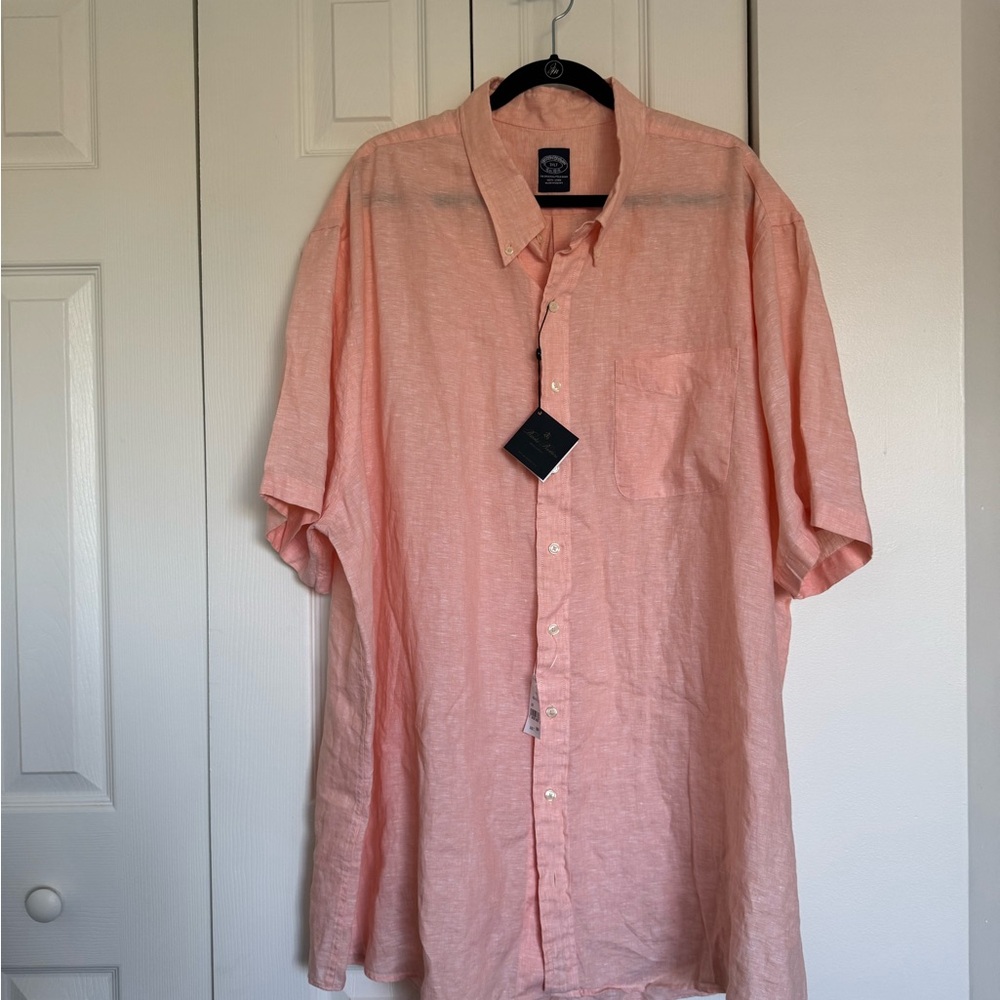 Brooks Brothers Light Coral Casual Button-Down Shirt 100% linen
